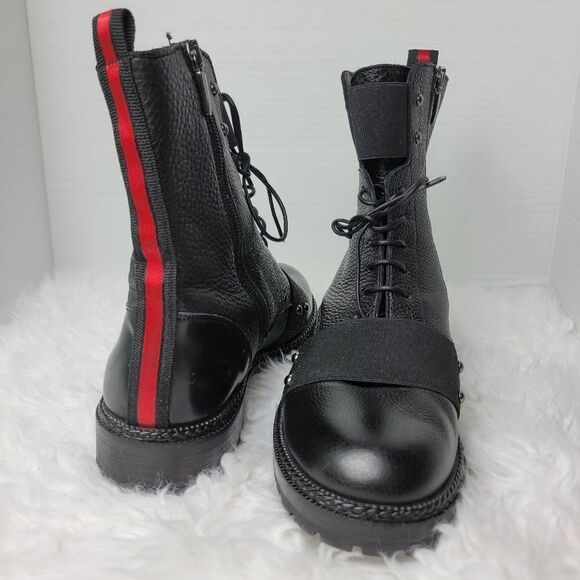 Laura Bellariva Women's Ankle Boots Size 8.6 Black Leather Elastic Lace Zip-Up  - Picture 6 of 8